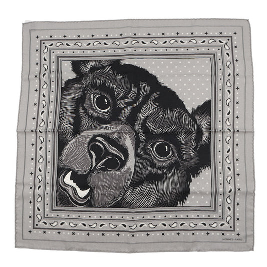 HERMES Car re Grrrrrrr! GRRRRR! Size 65 Gris Claire/Black/White Cashmere70% Silk30%