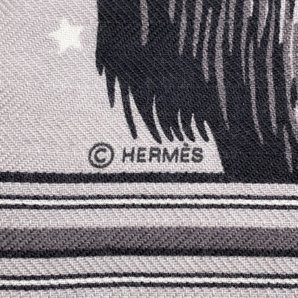 HERMES Car re Grrrrrrr! GRRRRR! Size 65 Gris Claire/Black/White Cashmere70% Silk30%