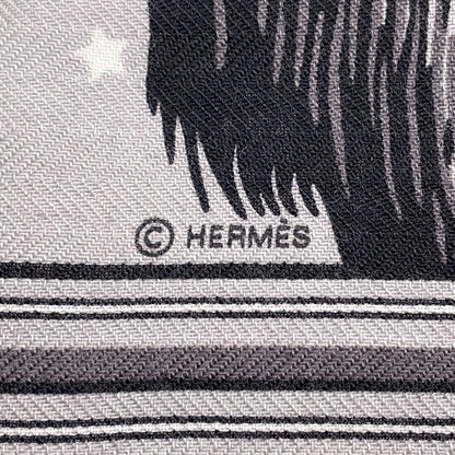 HERMES Car re Grrrrrrr! GRRRRR! Size 65 Gris Claire/Black/White Cashmere70% Silk30%