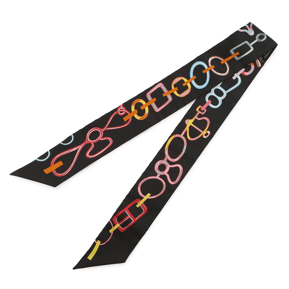 HERMES Twilly Dore・Boucle DO RE BOUCLES Black/Rose/Multicolor Silk100%