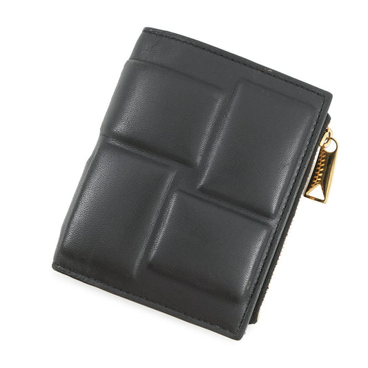 Bottega Veneta Padded Bi-fold Compact Wallet Black Lambskin