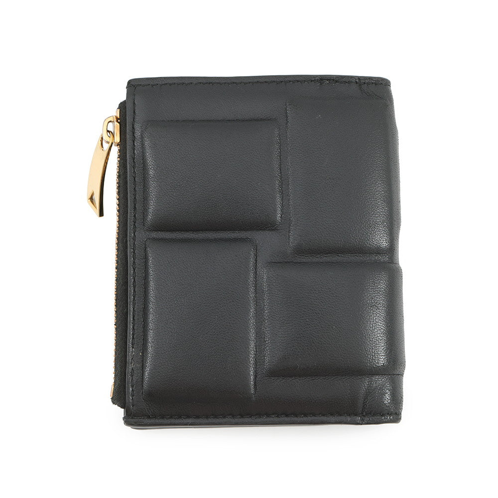 Bottega Veneta Padded Bi-fold Compact Wallet Black Lambskin