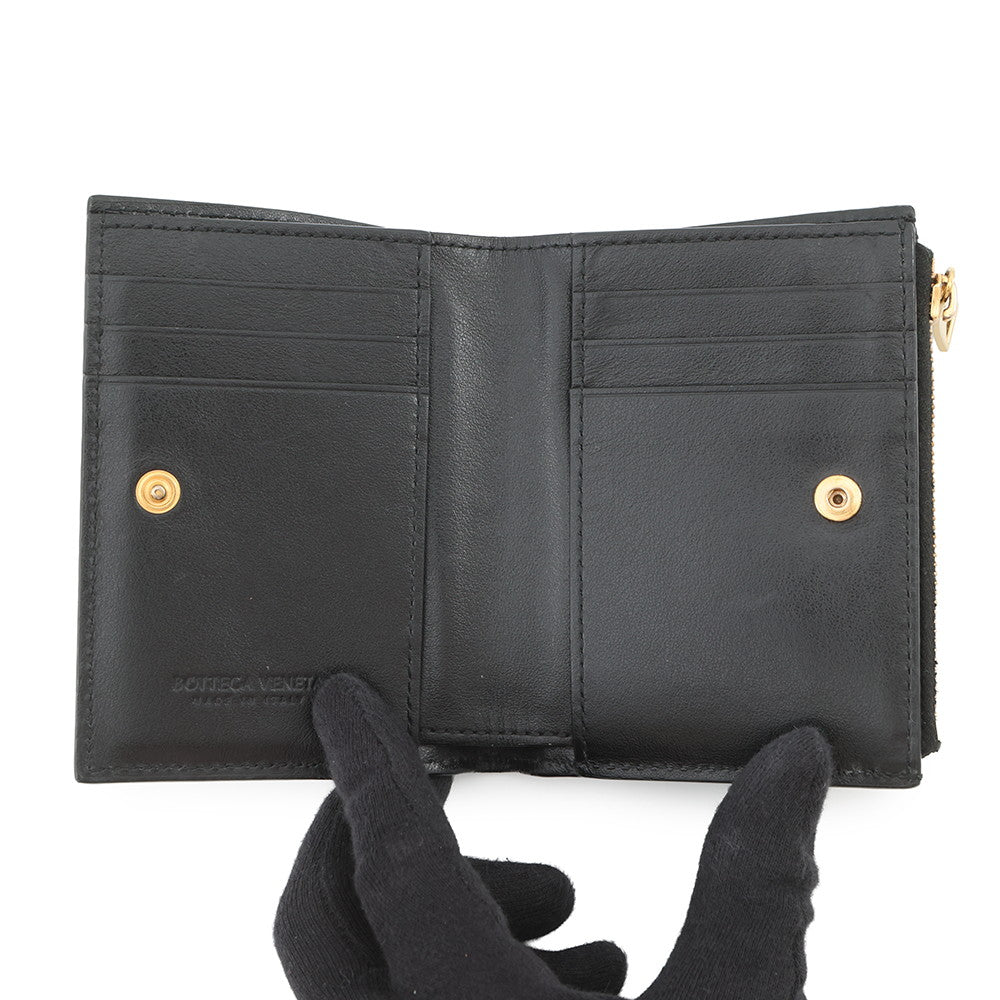 Bottega Veneta Padded Bi-fold Compact Wallet Black Lambskin