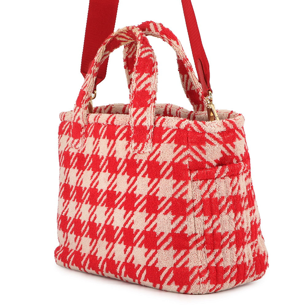 MIUMIU Terrycloth Check 2-Way Tote Bag Red5BG236 pile