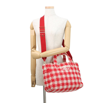 MIUMIU Terrycloth Check 2-Way Tote Bag Red5BG236 pile