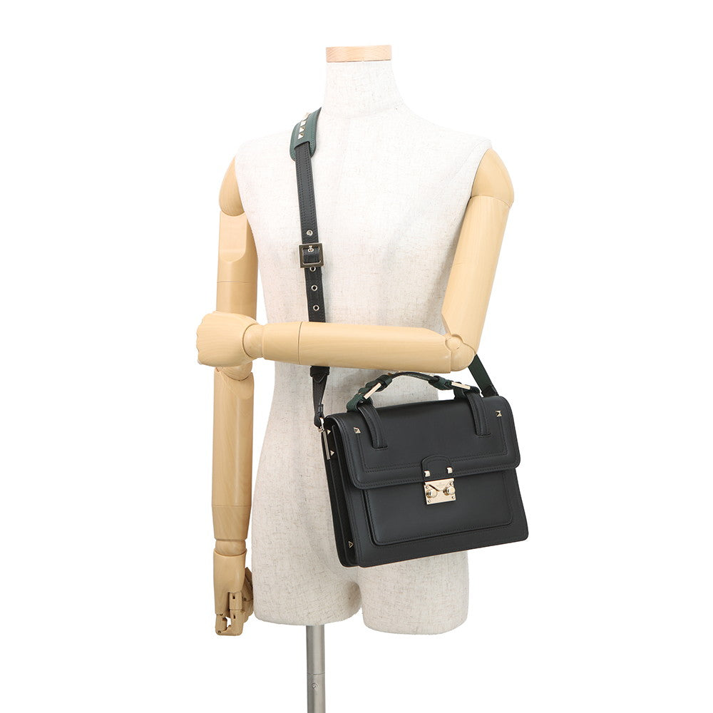 Valentino Garavani Cabana Studded 2wayBag Black/GreenMW2B0165VB2_D80 Leather Size Medium