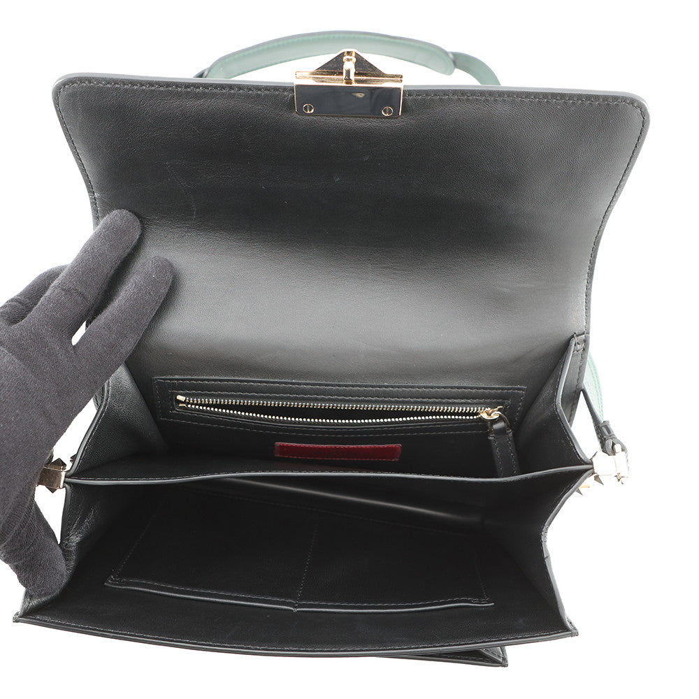Valentino Garavani Cabana Studded 2wayBag Black/GreenMW2B0165VB2_D80 Leather Size Medium