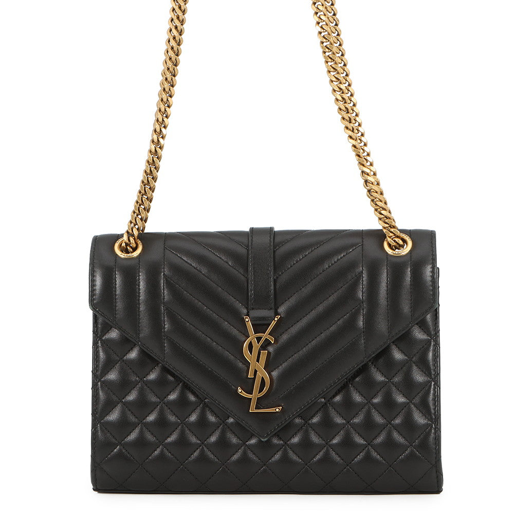 SAINT LAURENT PARIS Envelope Chain Shoulder Back Black600185AACT71000 Lambskin Size Medium