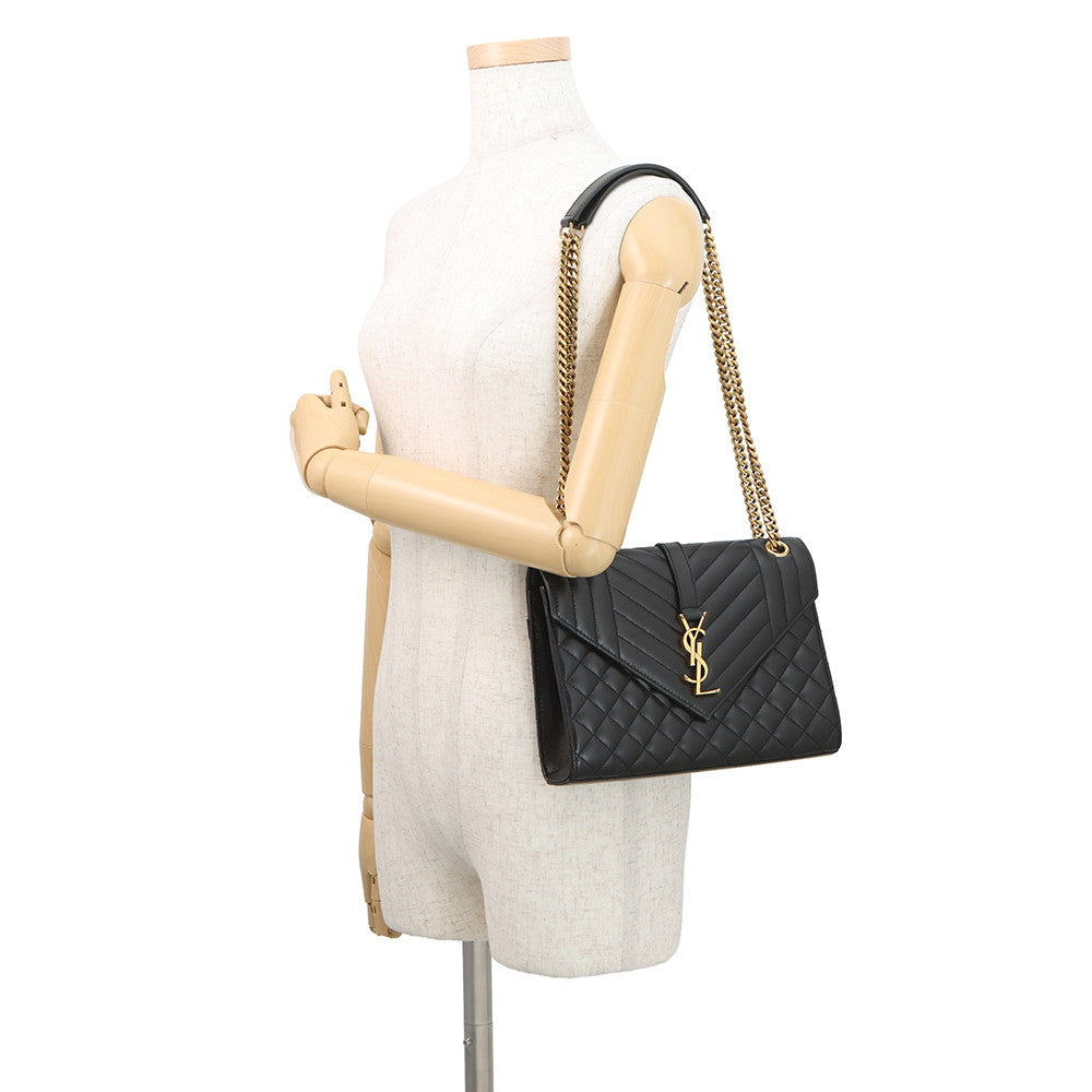 SAINT LAURENT PARIS Envelope Chain Shoulder Back Black600185AACT71000 Lambskin Size Medium
