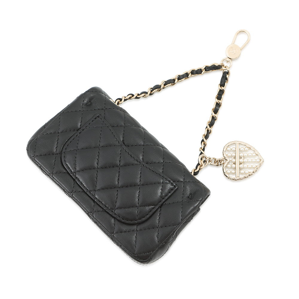 CHANEL Matelasse Classic Mini Bag Charm BlackAP4760 Lambskin Faux Pearl Rhinestone