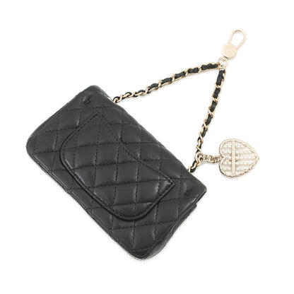 CHANEL Matelasse Classic Mini Bag Charm BlackAP4760 Lambskin Faux Pearl Rhinestone
