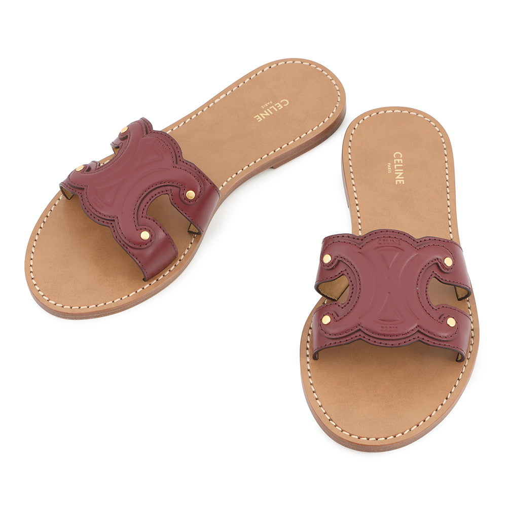 CELINE Triomphe Mule Sandals Bordeaux/Brown Leather Size 38