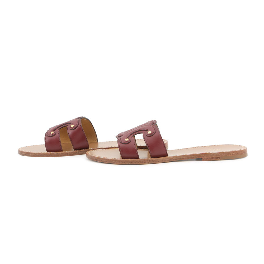 CELINE Triomphe Mule Sandals Bordeaux/Brown Leather Size 38