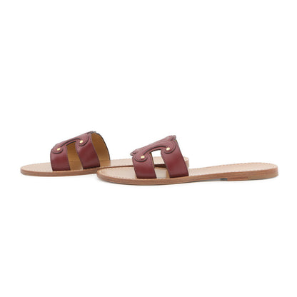 CELINE Triomphe Mule Sandals Bordeaux/Brown Leather Size 38