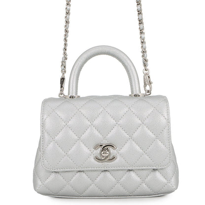 CHANEL Coco Handle 2WAYHandbag SilverAS2215 Caviar Leather Size XXS