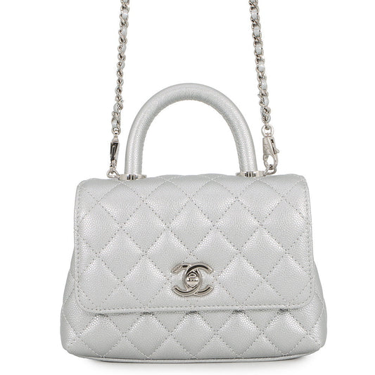 CHANEL Coco Handle 2WAYHandbag SilverAS2215 Caviar Leather Size XXS