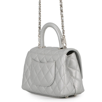CHANEL Coco Handle 2WAYHandbag SilverAS2215 Caviar Leather Size XXS