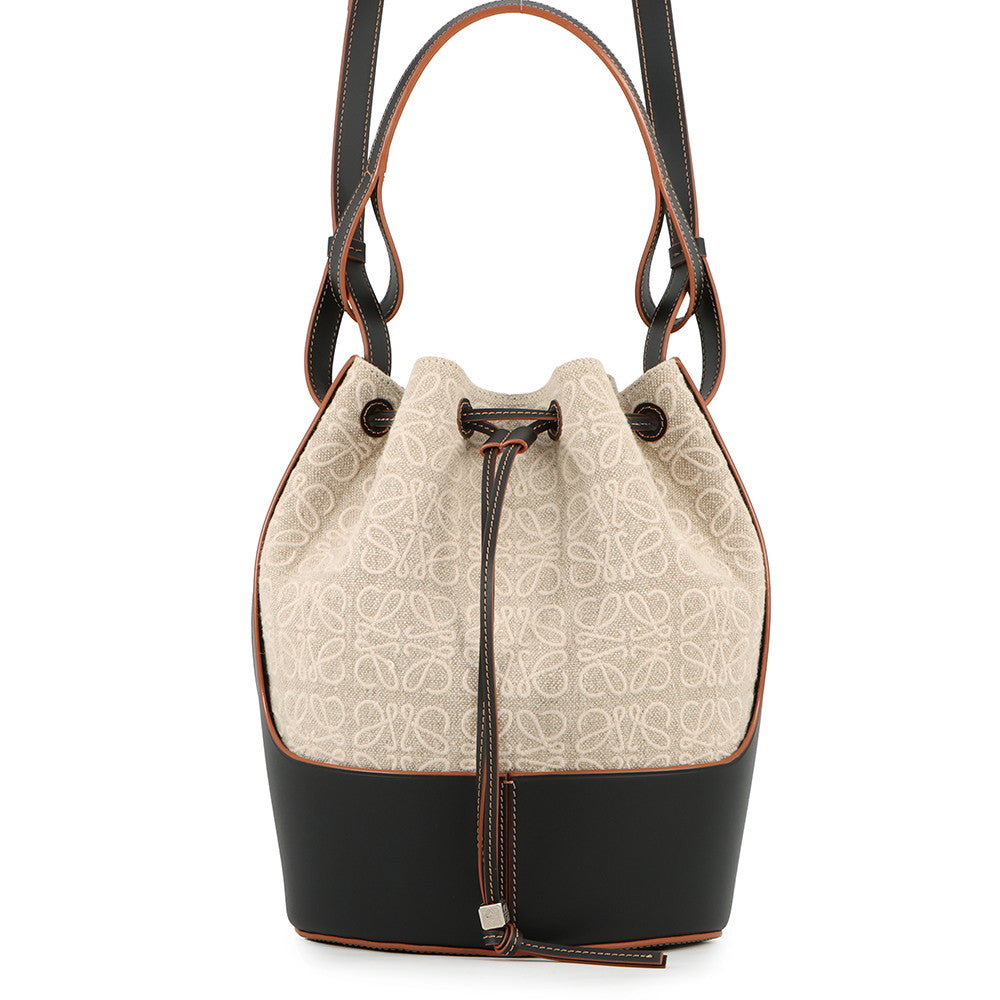 LOEWE Anagram Balloon Bag Black/Beige/BrownA710AC3X30 Leather Canvas Size Medium