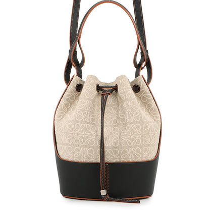 LOEWE Anagram Balloon Bag Black/Beige/BrownA710AC3X30 Leather Canvas Size Medium