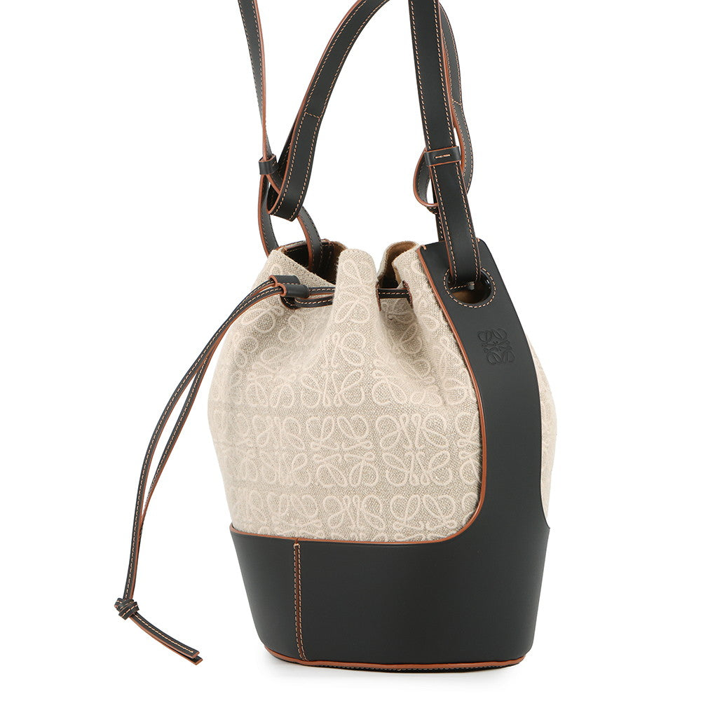 LOEWE Anagram Balloon Bag Black/Beige/BrownA710AC3X30 Leather Canvas Size Medium