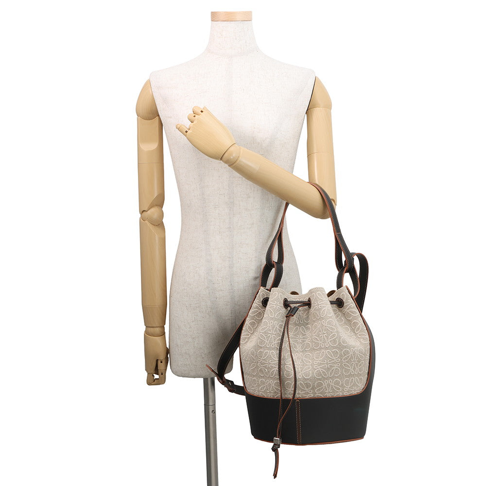 LOEWE Anagram Balloon Bag Black/Beige/BrownA710AC3X30 Leather Canvas Size Medium