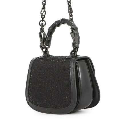 GUCCI Bamboo 1947 Handbag Black735116 Canvas Rhinestone Leather