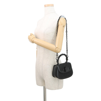 GUCCI Bamboo 1947 Handbag Black735116 Canvas Rhinestone Leather