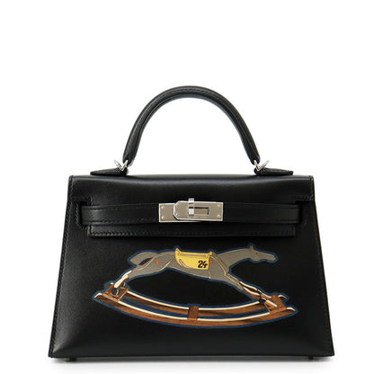 HERMES Mini Kelly 2 Cheval de Bois Black Tadelakt Leather