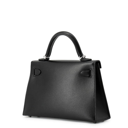 HERMES Mini Kelly 2 Cheval de Bois Black Tadelakt Leather