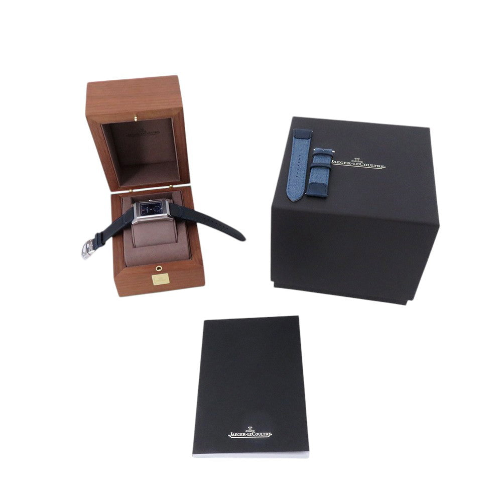 JAEGER-LE COULTRE Reverso Tribute Duo Small Seconds H47mm×W28.3mm Stainless Steel Leather Blue/Silver DialQ3988481