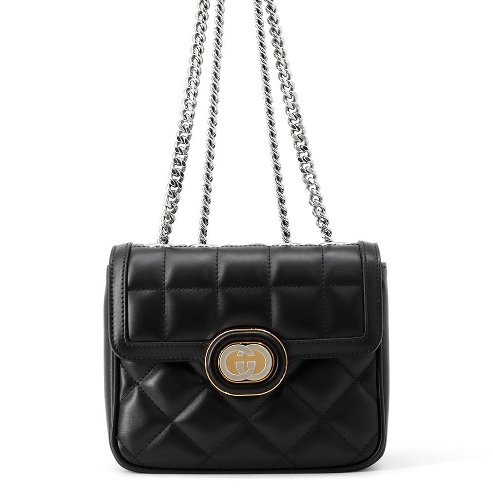 GUCCI Decorated Mini Chain Shoulder Bag Black741457 Leather