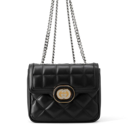GUCCI Decorated Mini Chain Shoulder Bag Black741457 Leather