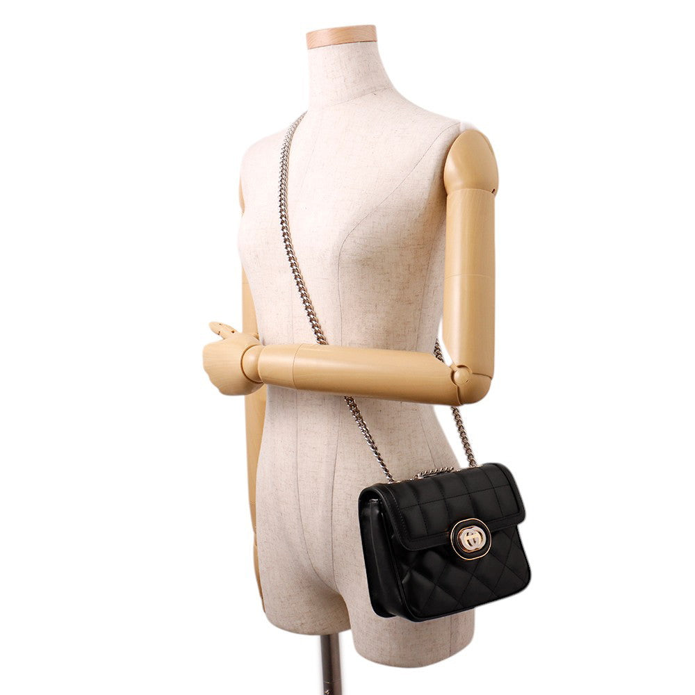 GUCCI Decorated Mini Chain Shoulder Bag Black741457 Leather