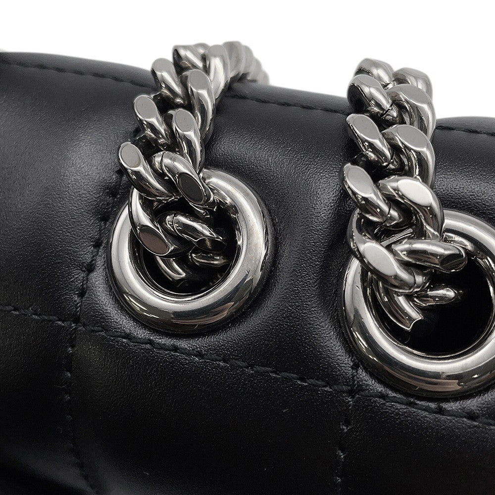 GUCCI Decorated Mini Chain Shoulder Bag Black741457 Leather