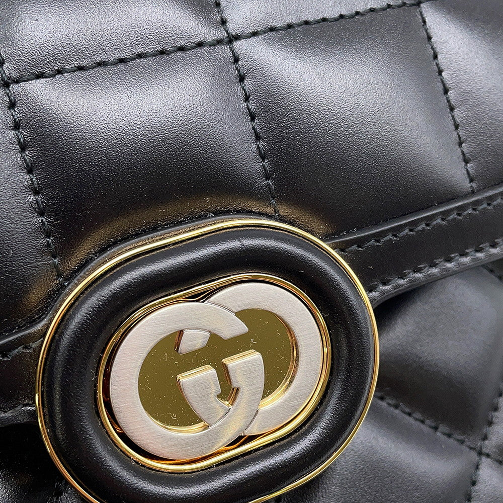 GUCCI Decorated Mini Chain Shoulder Bag Black741457 Leather