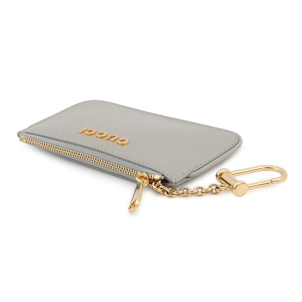 GUCCI Script Key Ring with Coin Purse Gray790102 0416 Leather