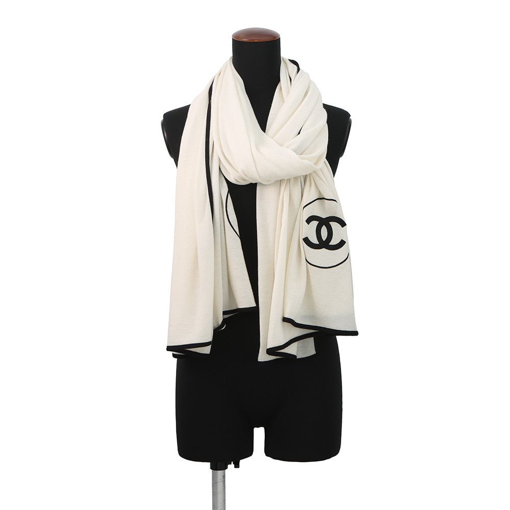 CHANEL CC Logo Stole Ivory/BlackA52032-X01249-C2666 Cashmere70% Silk30%