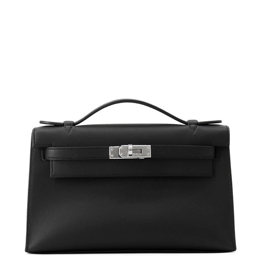 HERMES PochetteKelly Black Swift Leather