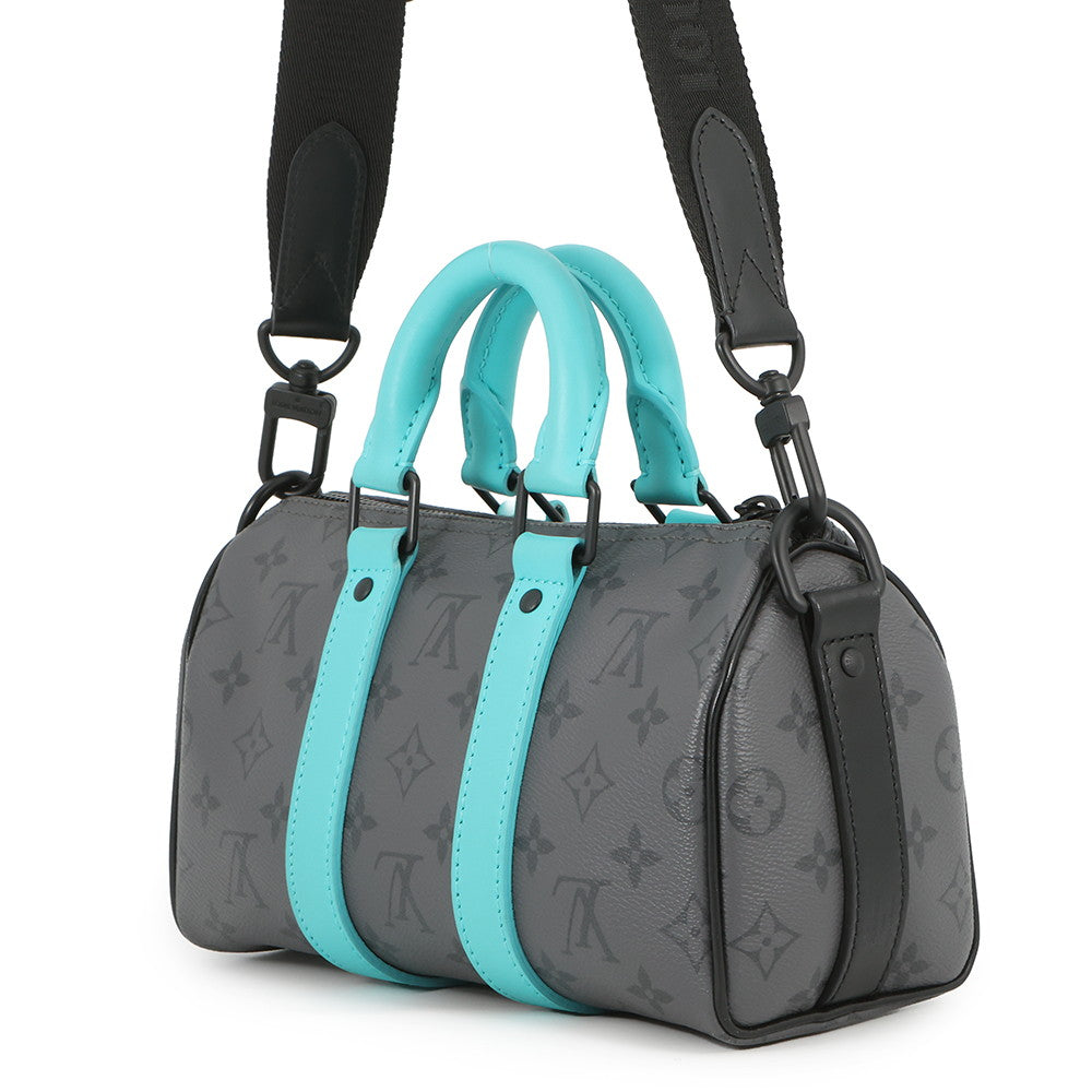 LOUIS VUITTON Keepall Bandouliere Turquoise/NoirM11645 Monogram Eclipse Reverse Size 25