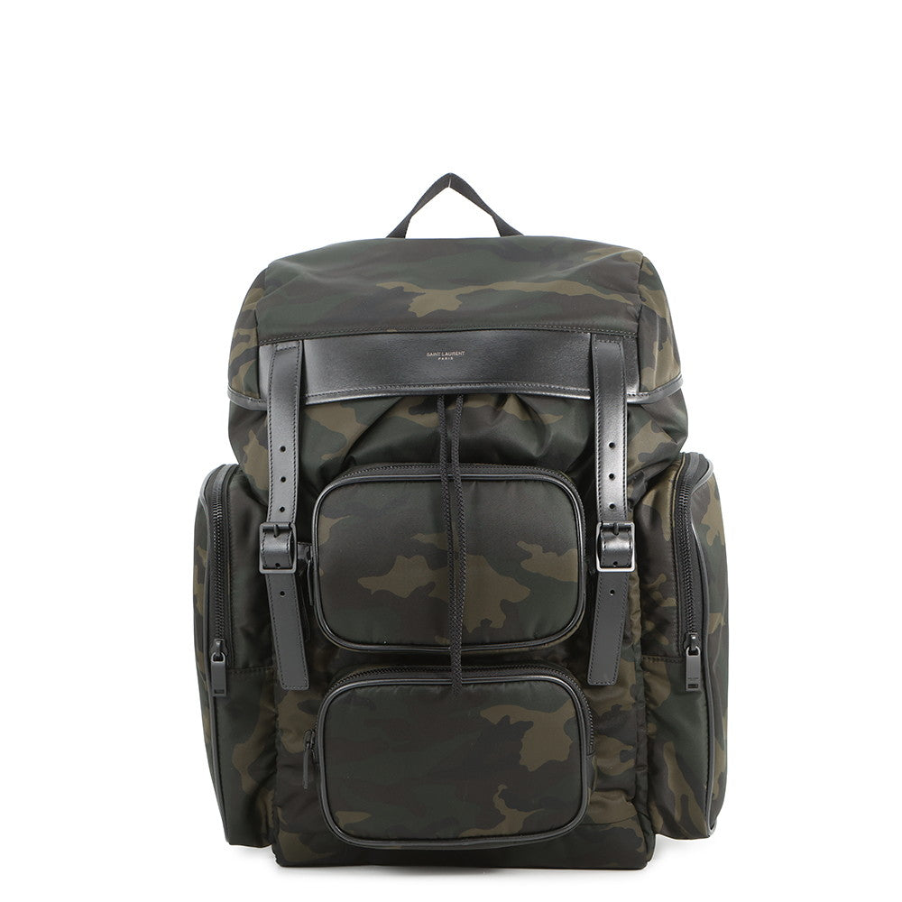 SAINT LAURENT PARIS HUNT Camouflage Backpack Khaki/Black437110 Nylon Leather