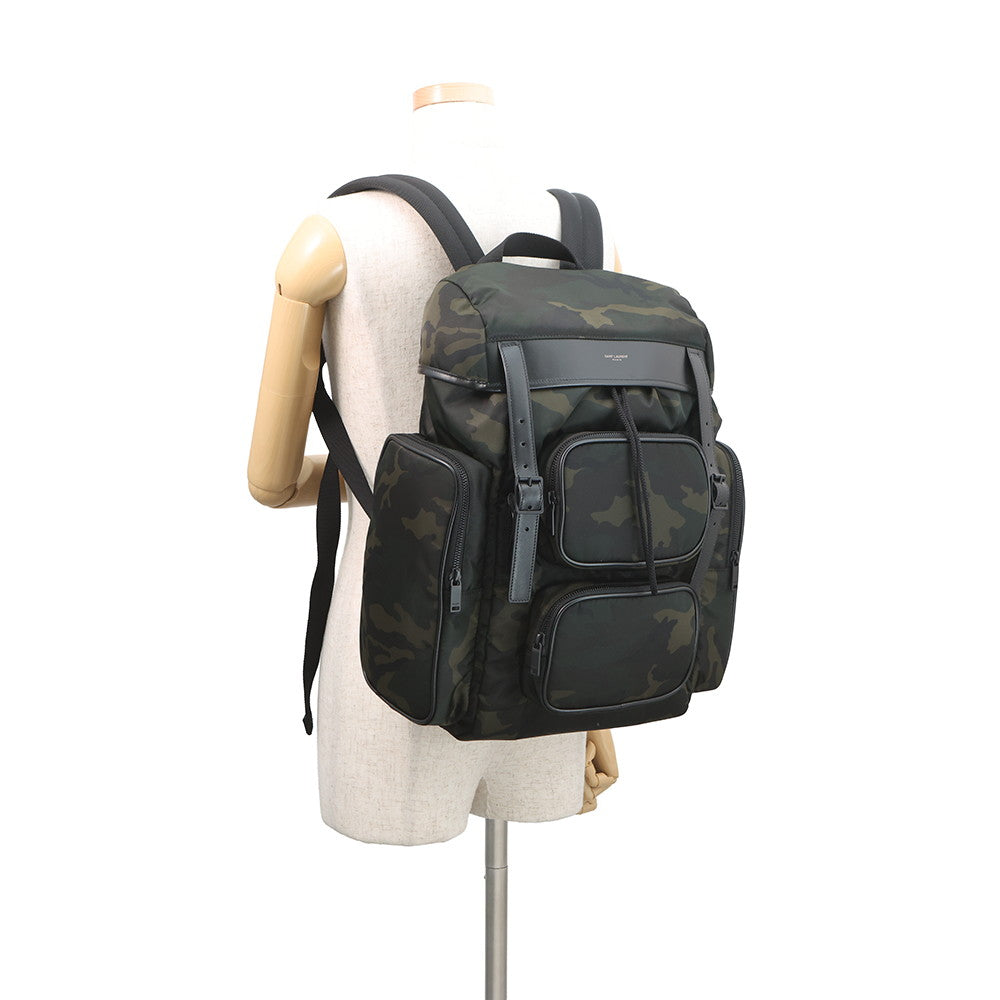 SAINT LAURENT PARIS HUNT Camouflage Backpack Khaki/Black437110 Nylon Leather