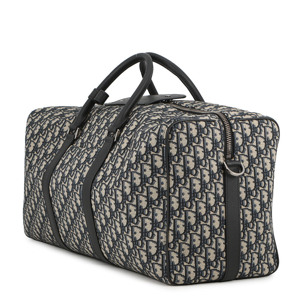 Dior Oblique Jacquard Lingot 2-Way Travel Bag Beige/Navy1ADDU115YKY_H27E Canvas Leather Size 50