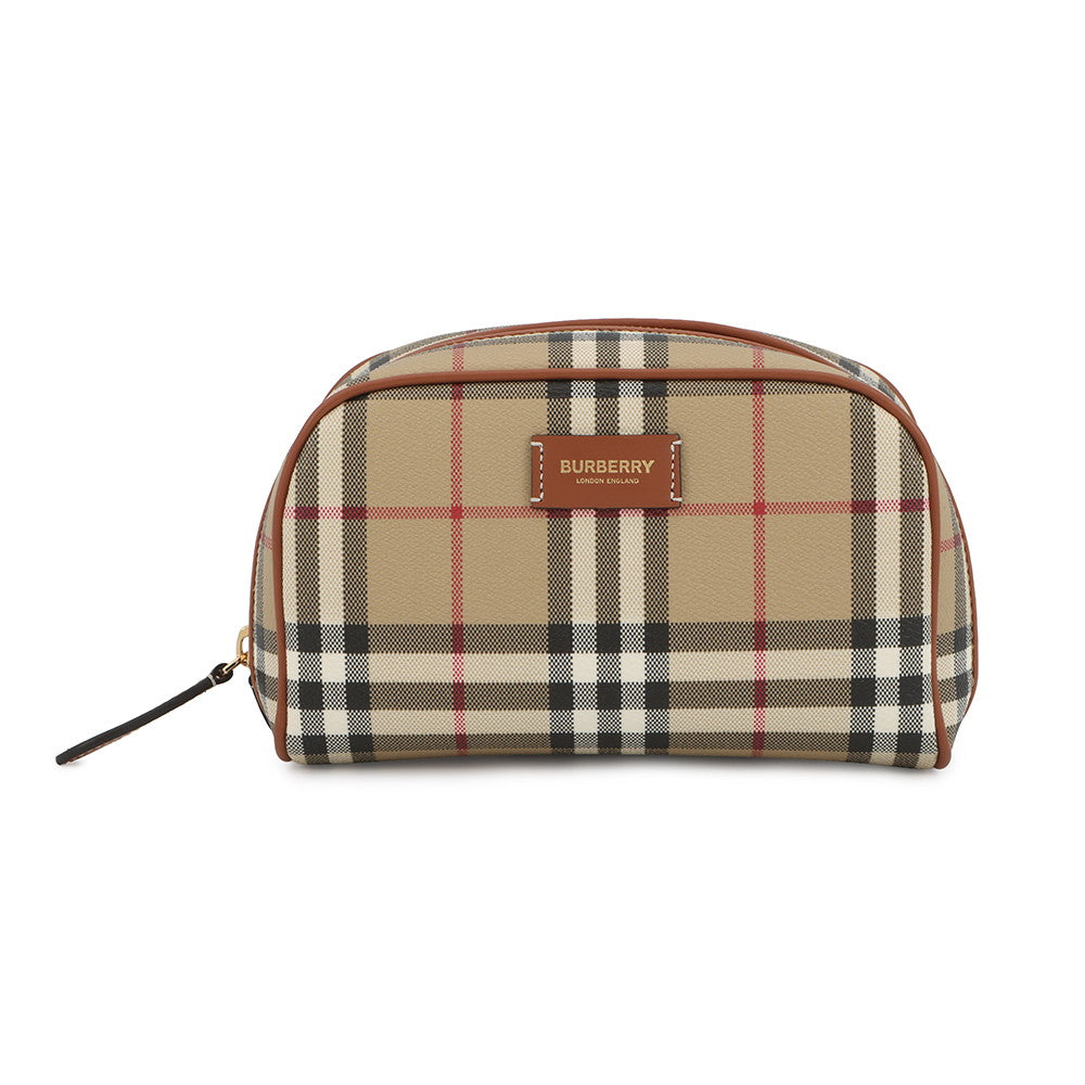 BURBERRY Novacheck Cosmetic Pouch Archive Beige80944191 PVC Leather Size Small