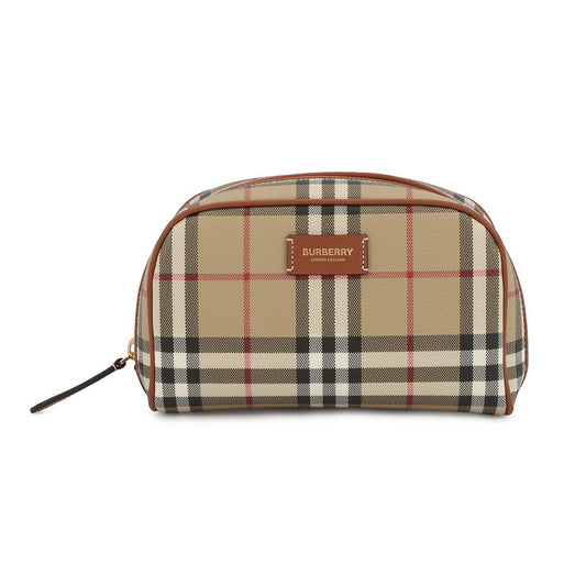 BURBERRY Novacheck Cosmetic Pouch Archive Beige80944191 PVC Leather Size Small