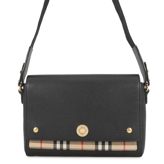 BURBERRY Nova Check Flap Shoulder Bag Black8021110 Leather Canvas