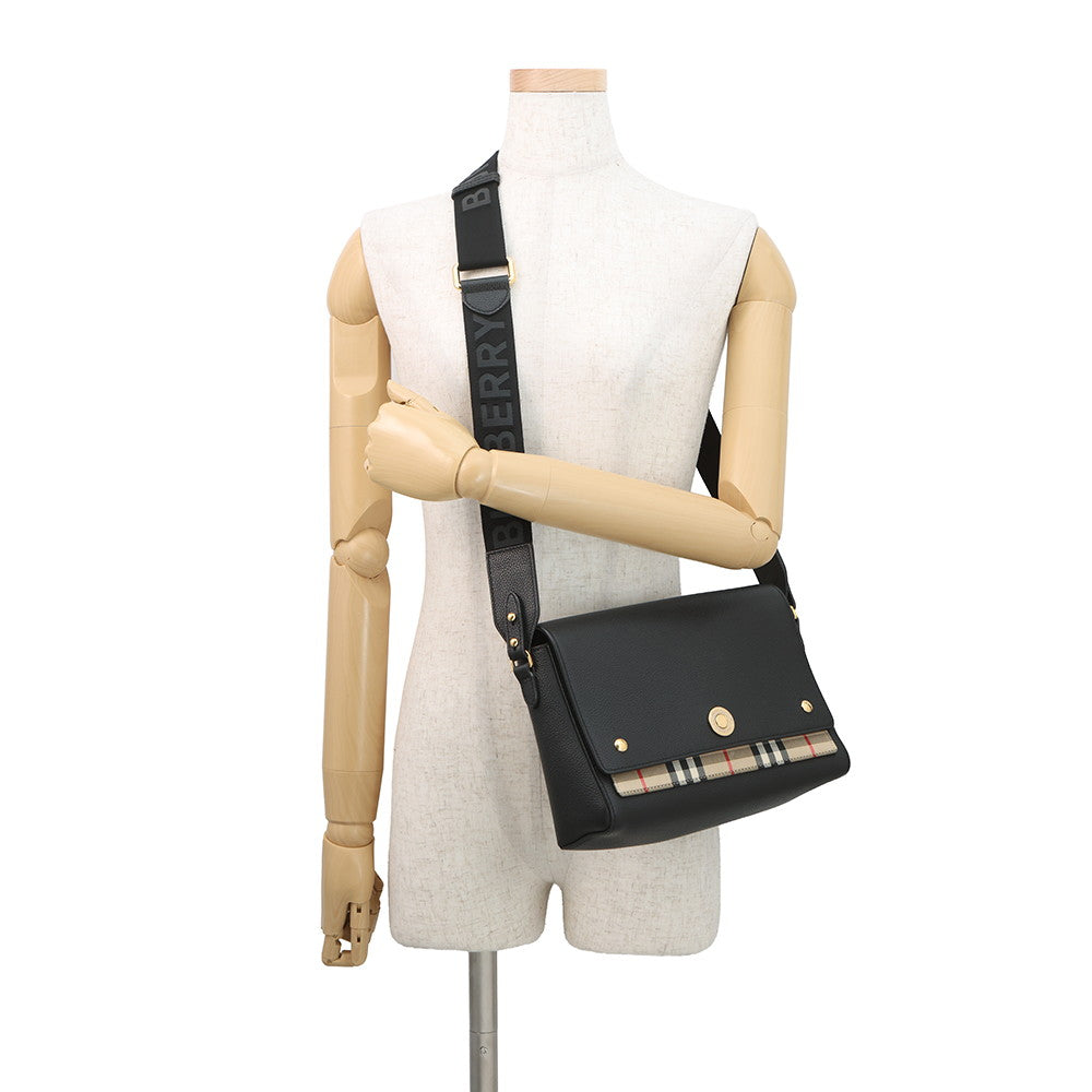 BURBERRY Nova Check Flap Shoulder Bag Black8021110 Leather Canvas