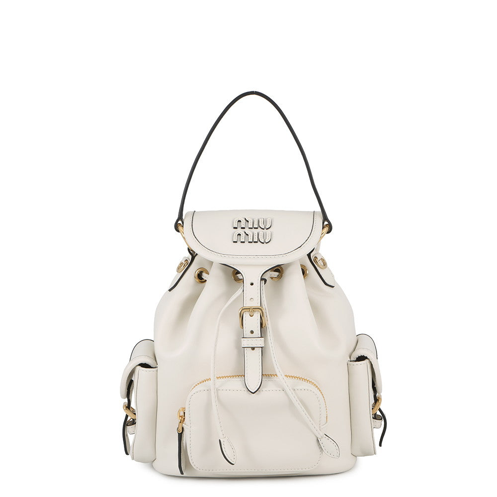 MIUMIU Logo Backpack White5BZ043 Leather Size Medium