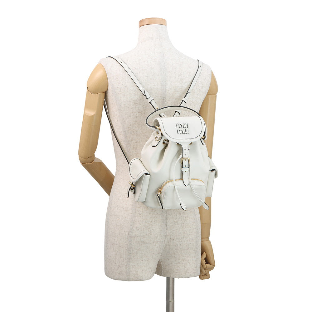MIUMIU Logo Backpack White5BZ043 Leather Size Medium