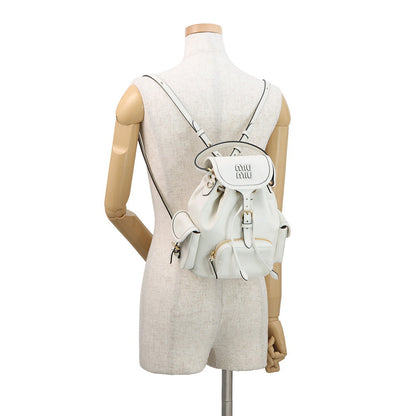 MIUMIU Logo Backpack White5BZ043 Leather Size Medium