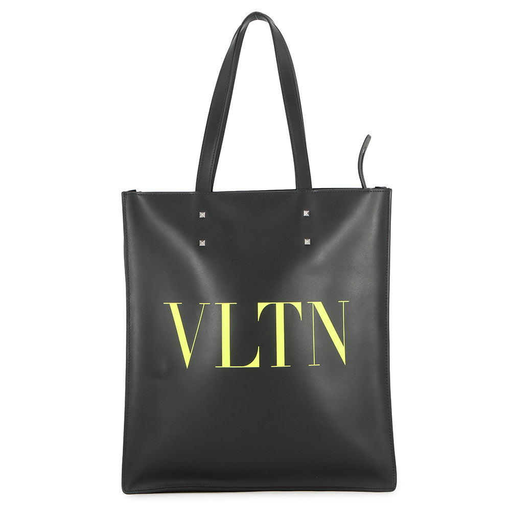 Valentino Garavani VLTN Logo Rock Studded Tote Bag Black Leather